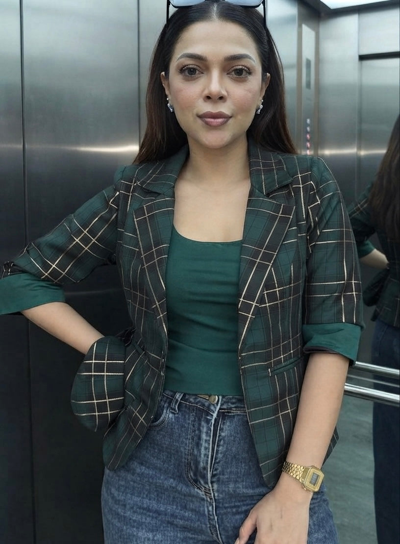 Plaid Blazer With Tank Vest