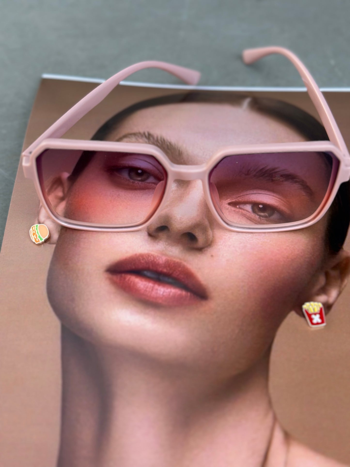 Oversized Peach Frame Tinted Sunglasses