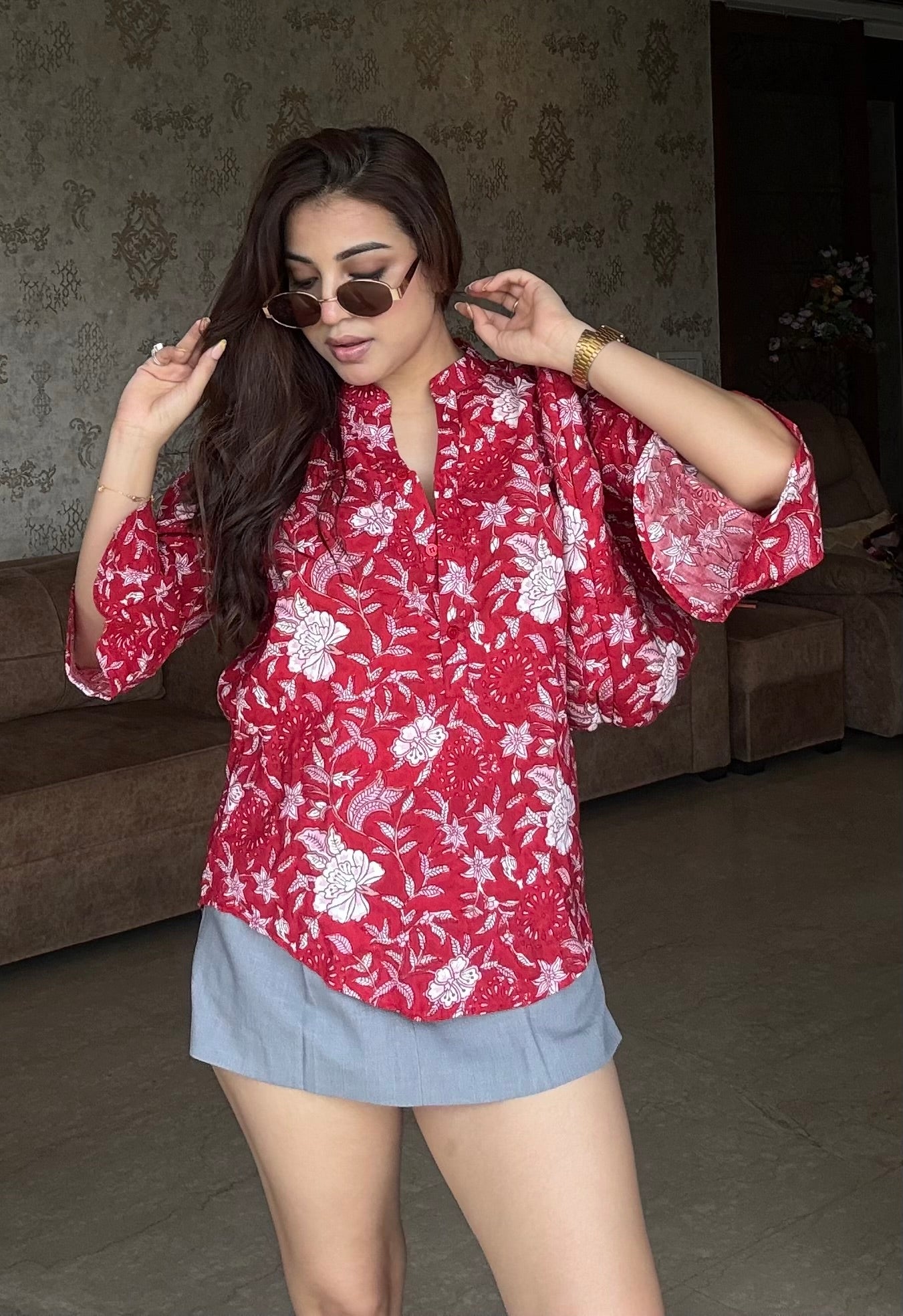 Indian Print Cotton Shirt With Bag
