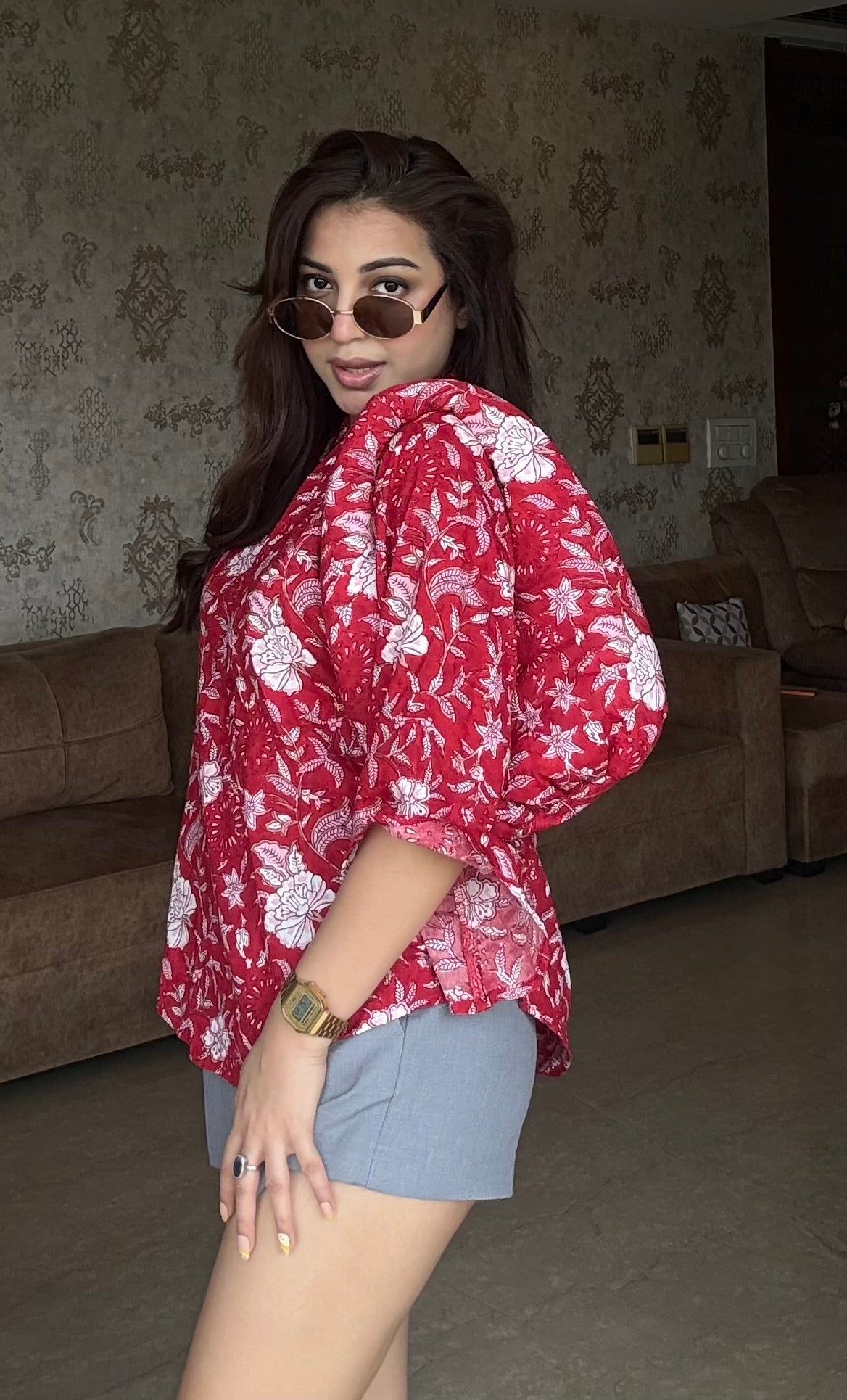 Indian Print Cotton Shirt With Bag