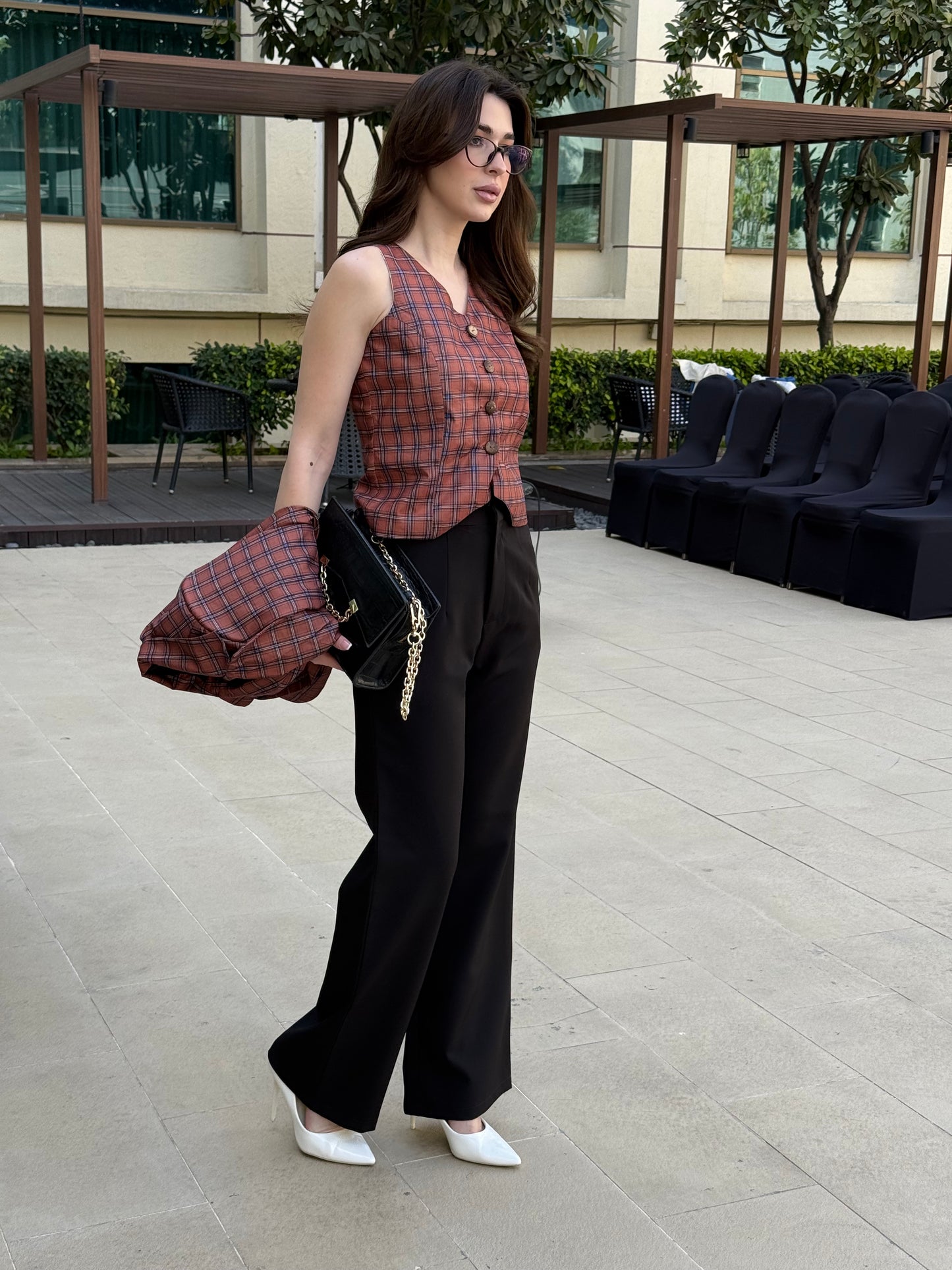 Checked Blazer With Waist Coat