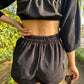 Black Corduroy Padded Top With Shorts