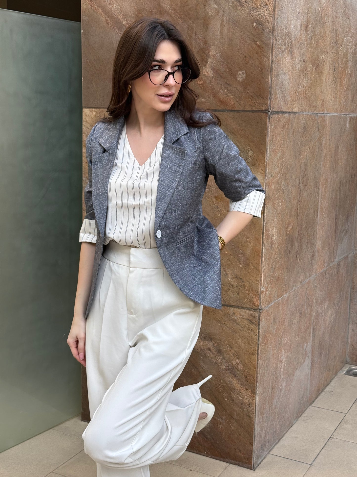 Charcoal 3/4th Blazer With Vest