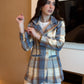 Plaid Long Double Breasted Blazer