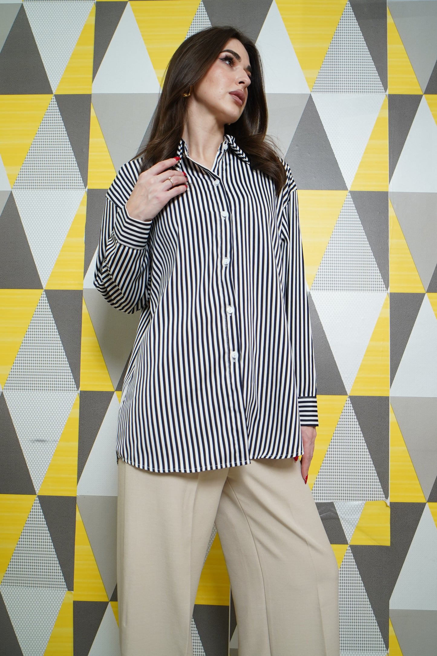 Thick Black Striped Button Down Corporate Shirt