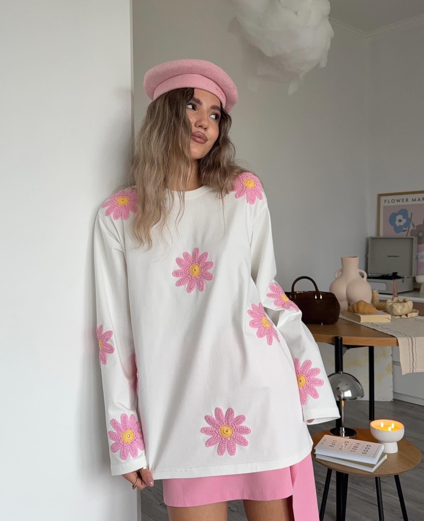 Crochet Flower Full Sleeves Top (Set Of 2)