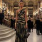 Gold Foil Pleated Festive Dress