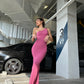 One Side Off Long Slit Dress