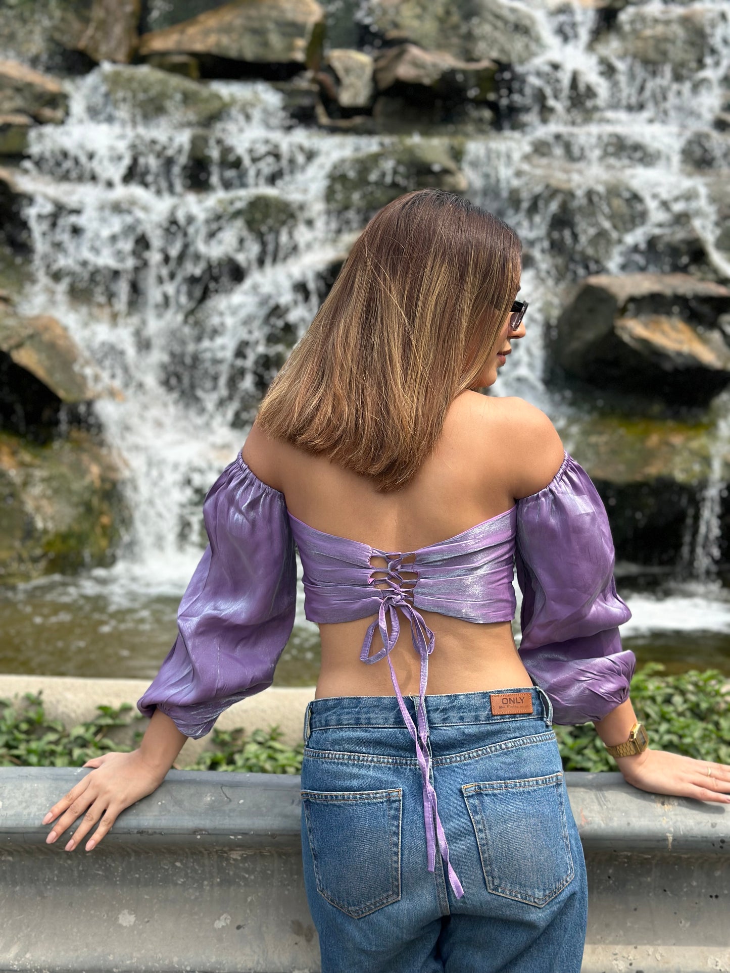 Metallic Padded Off-Shoulder Bustier Top