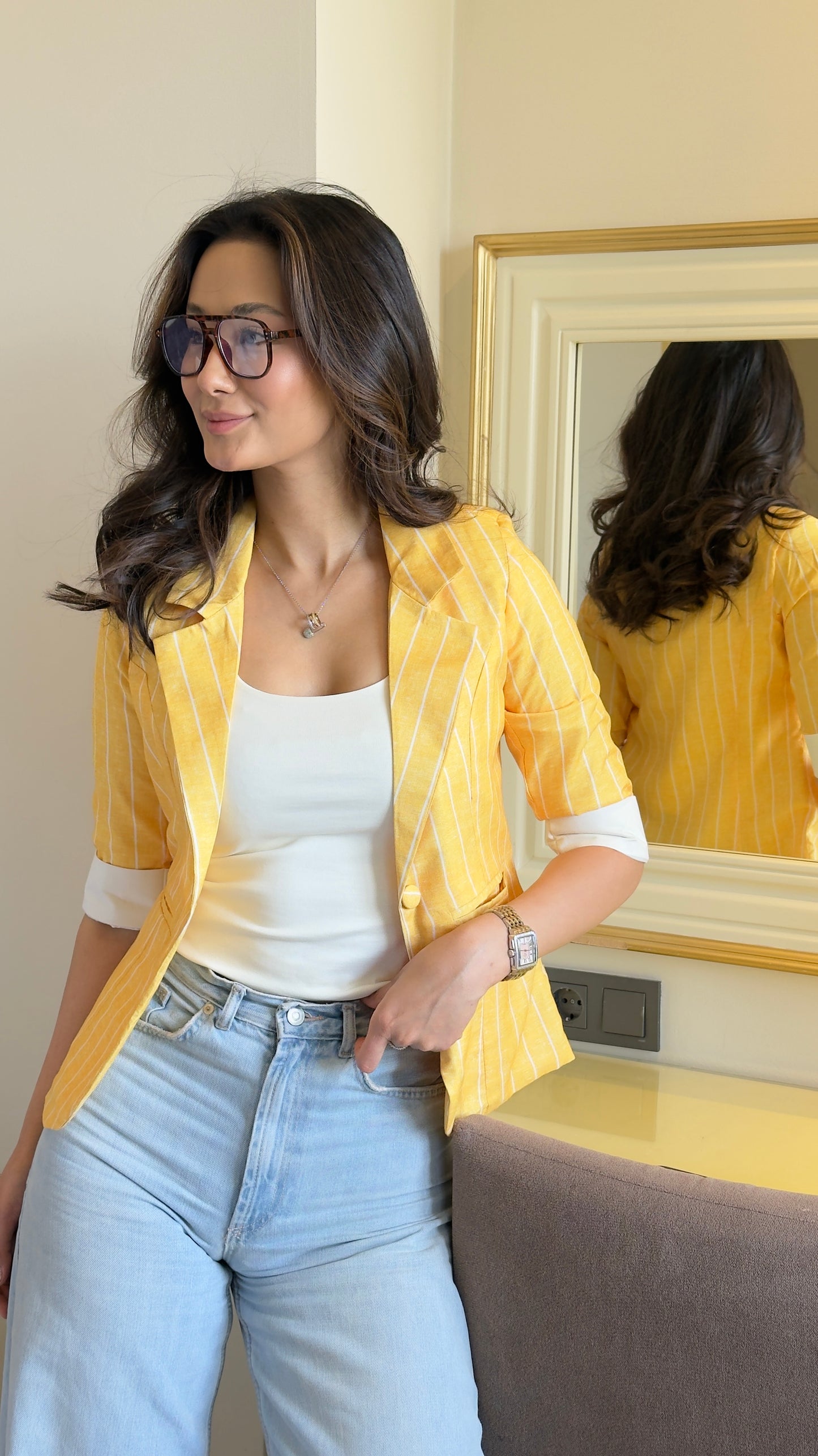 Striped Blazer With Tank Vest