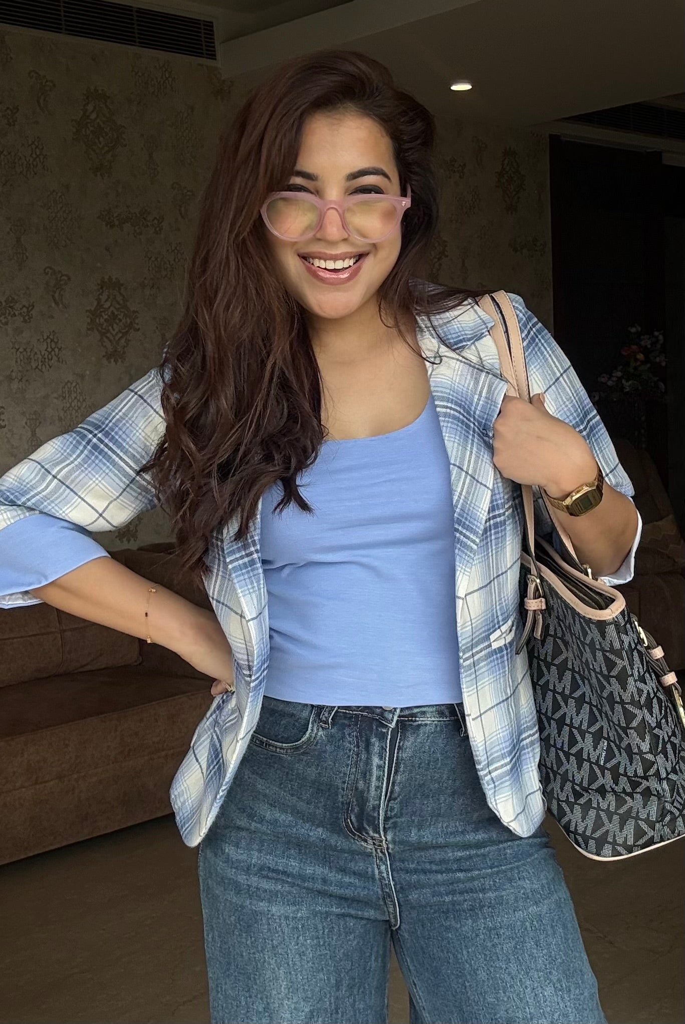 Plaid Blazer With Tank Vest