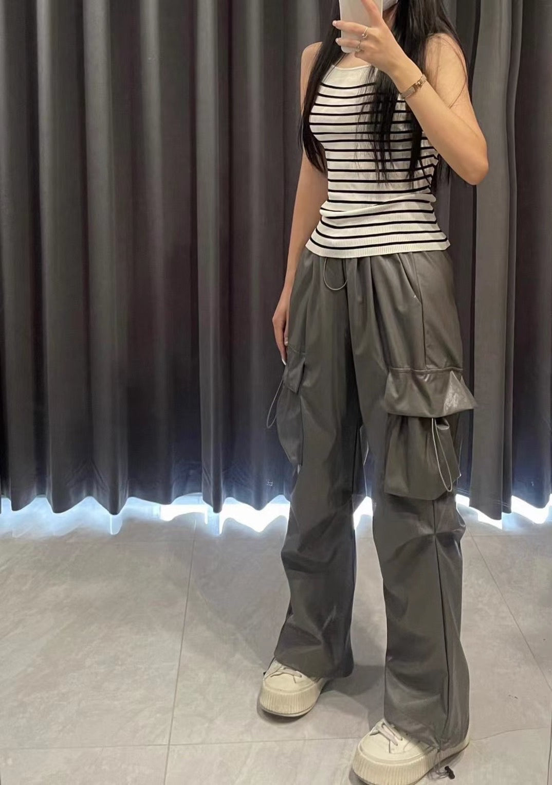 Faux Leather Cargo Pants