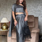 Metallic Pleated Skirt With Flared One Side Top