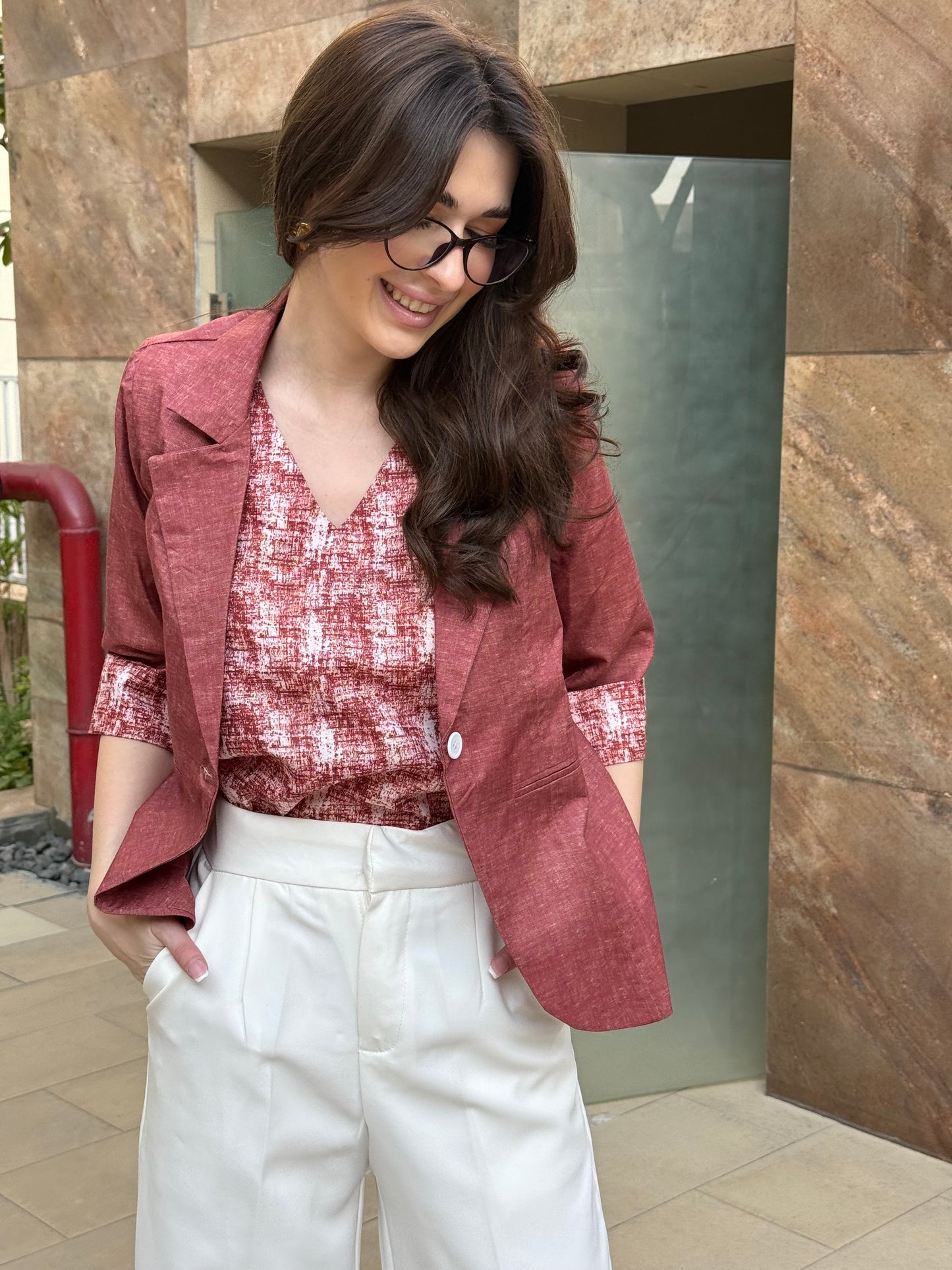 Rust 3/4th Blazer With Vest