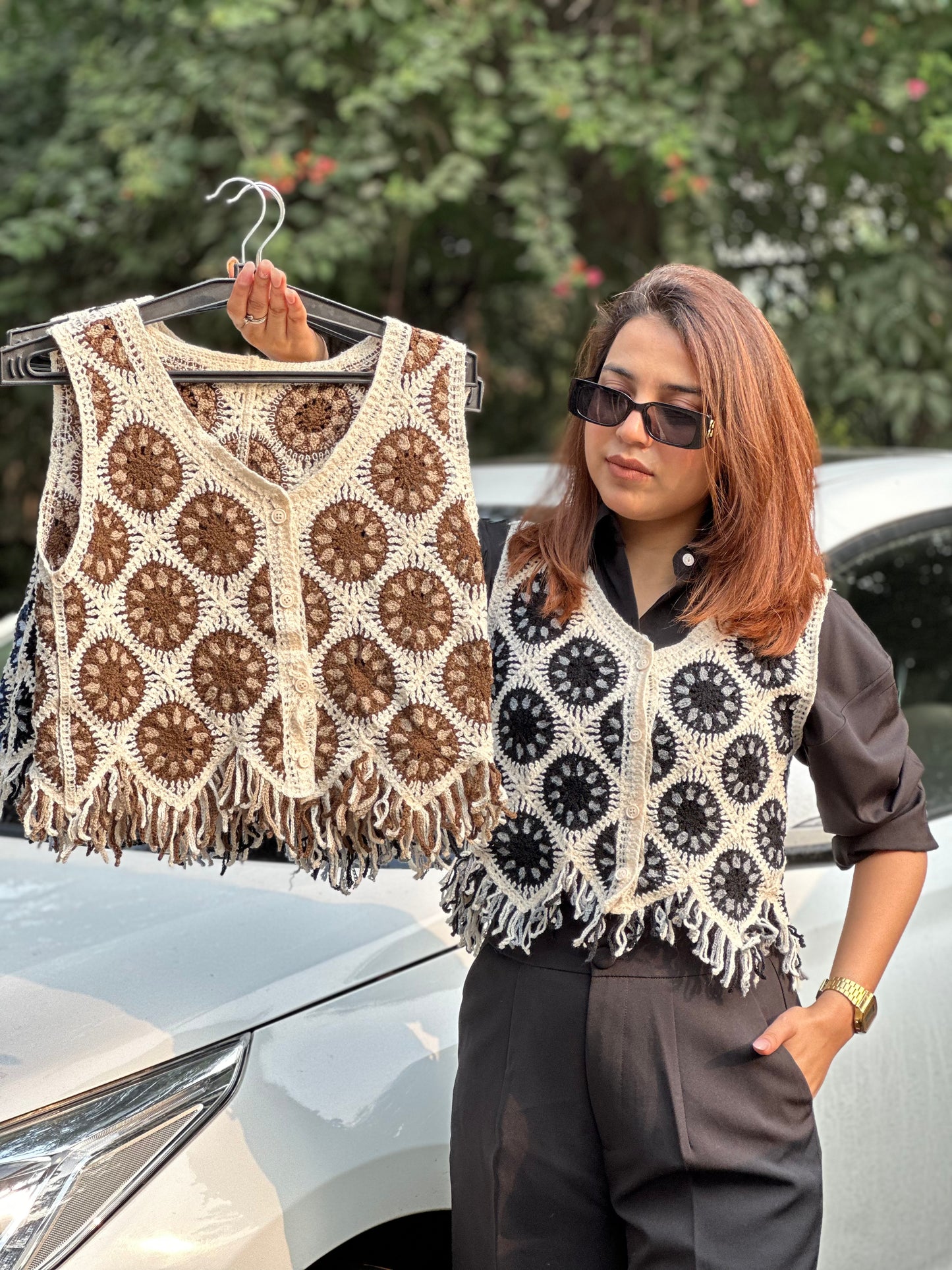 Crochet Retro Knitwear Vest Without Shirt