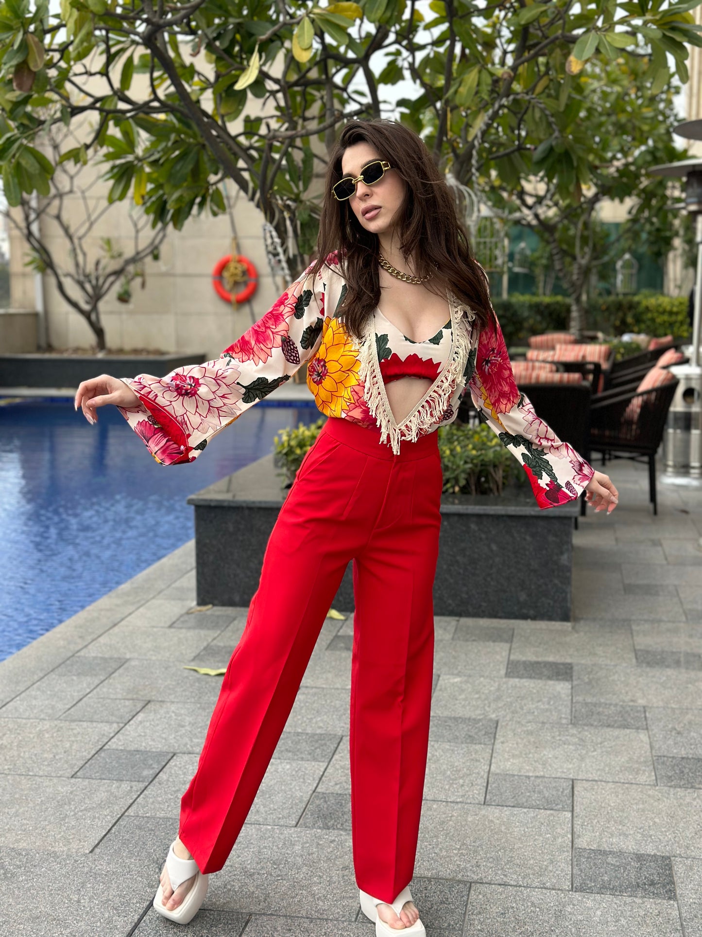 Floral Red Beach Set