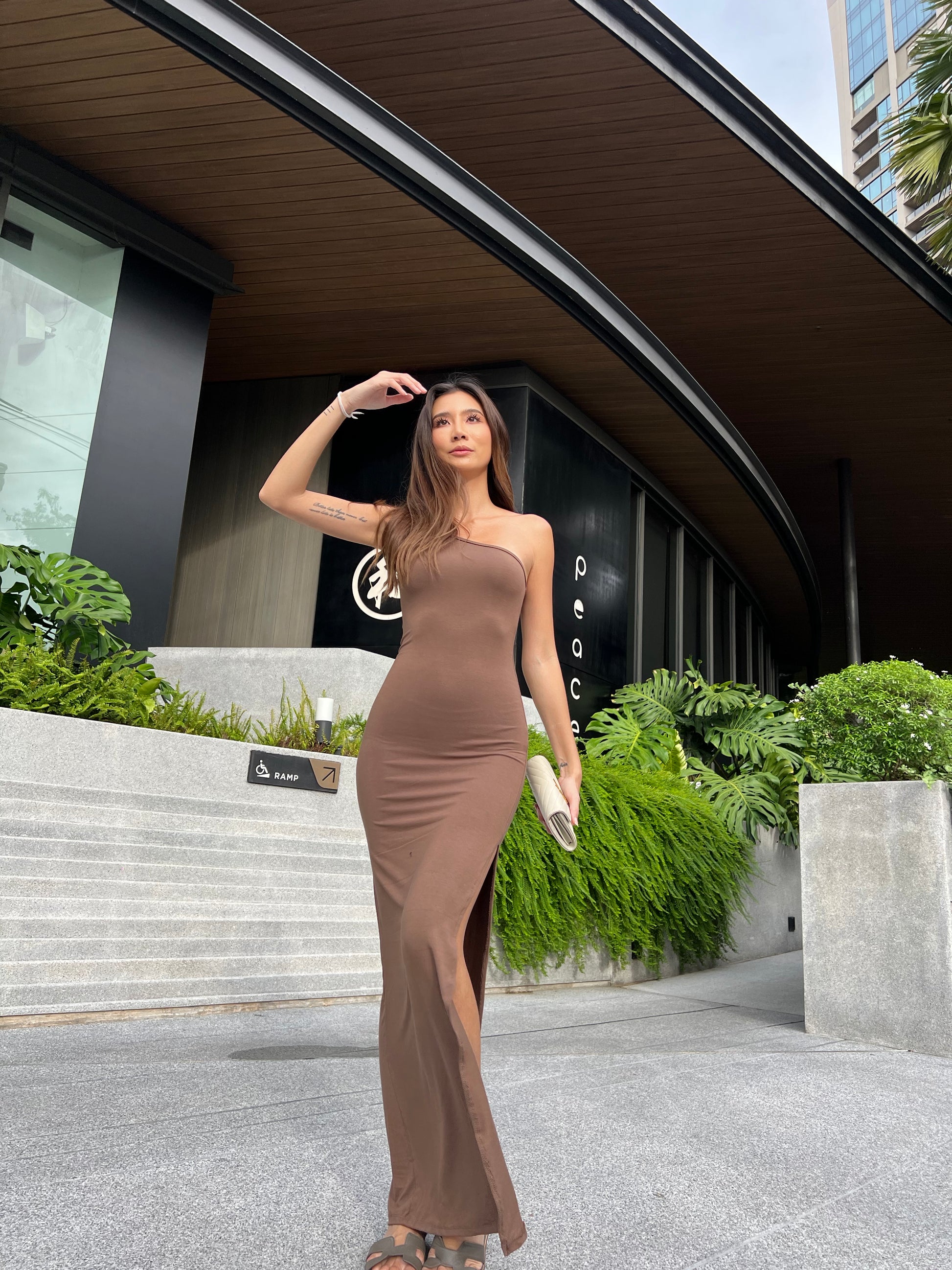 One Side Off Long Slit Dress StyleAsh One Side Off Long Slit Dress StyleAsh