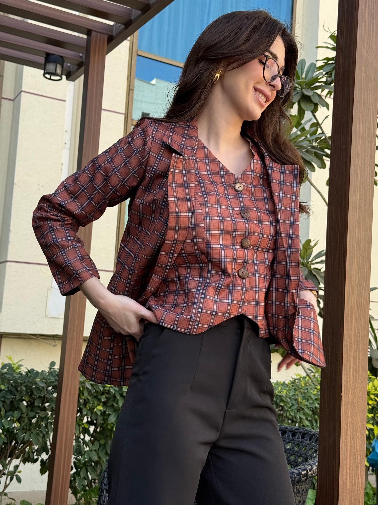 Checked Blazer With Waist Coat