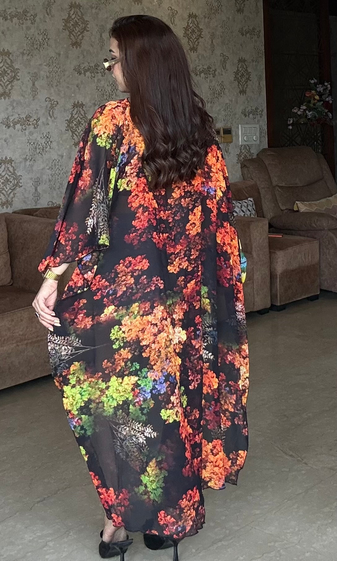 Floral Asymmetrical Cape Top With Bralette