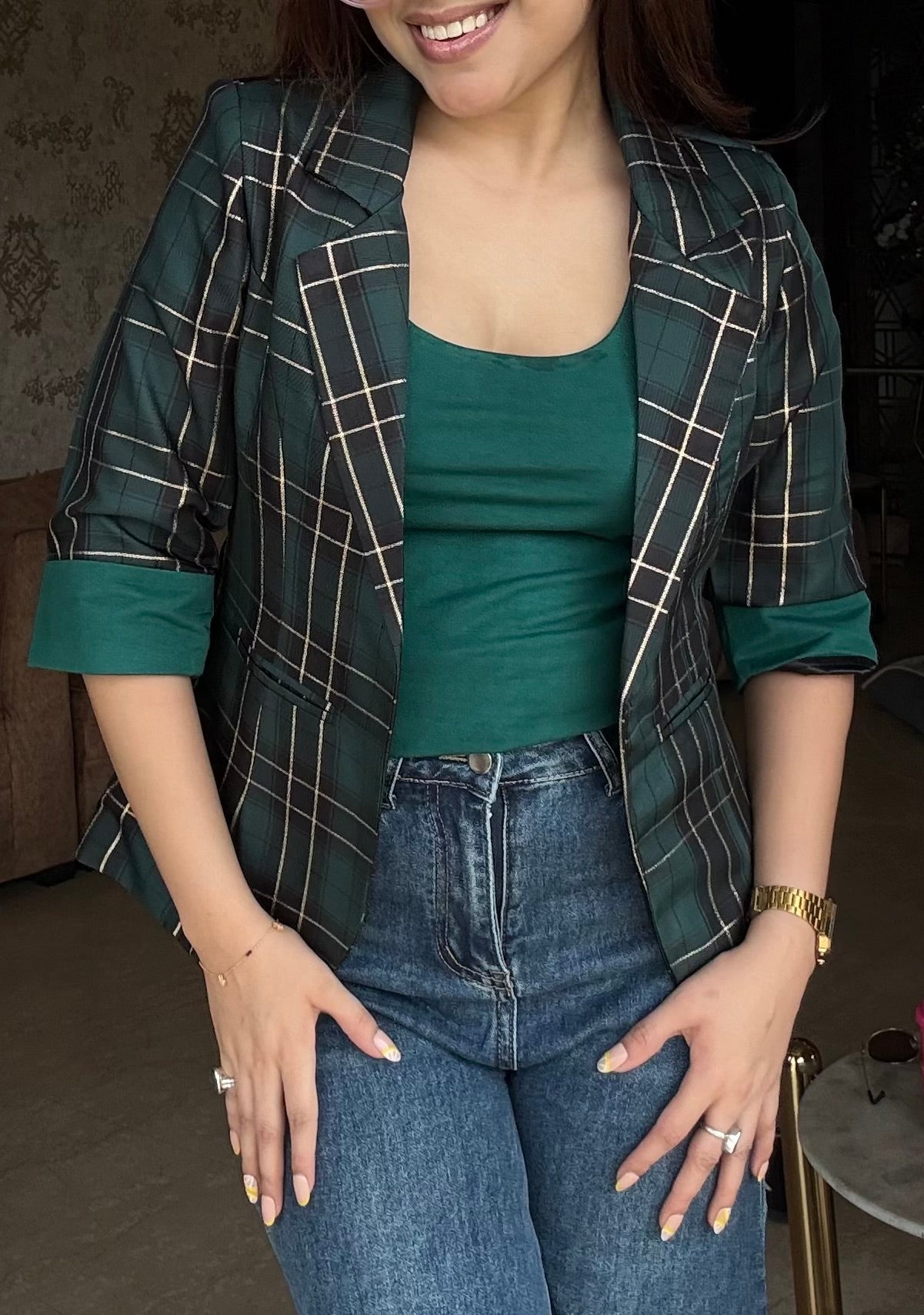 Plaid Blazer With Tank Vest