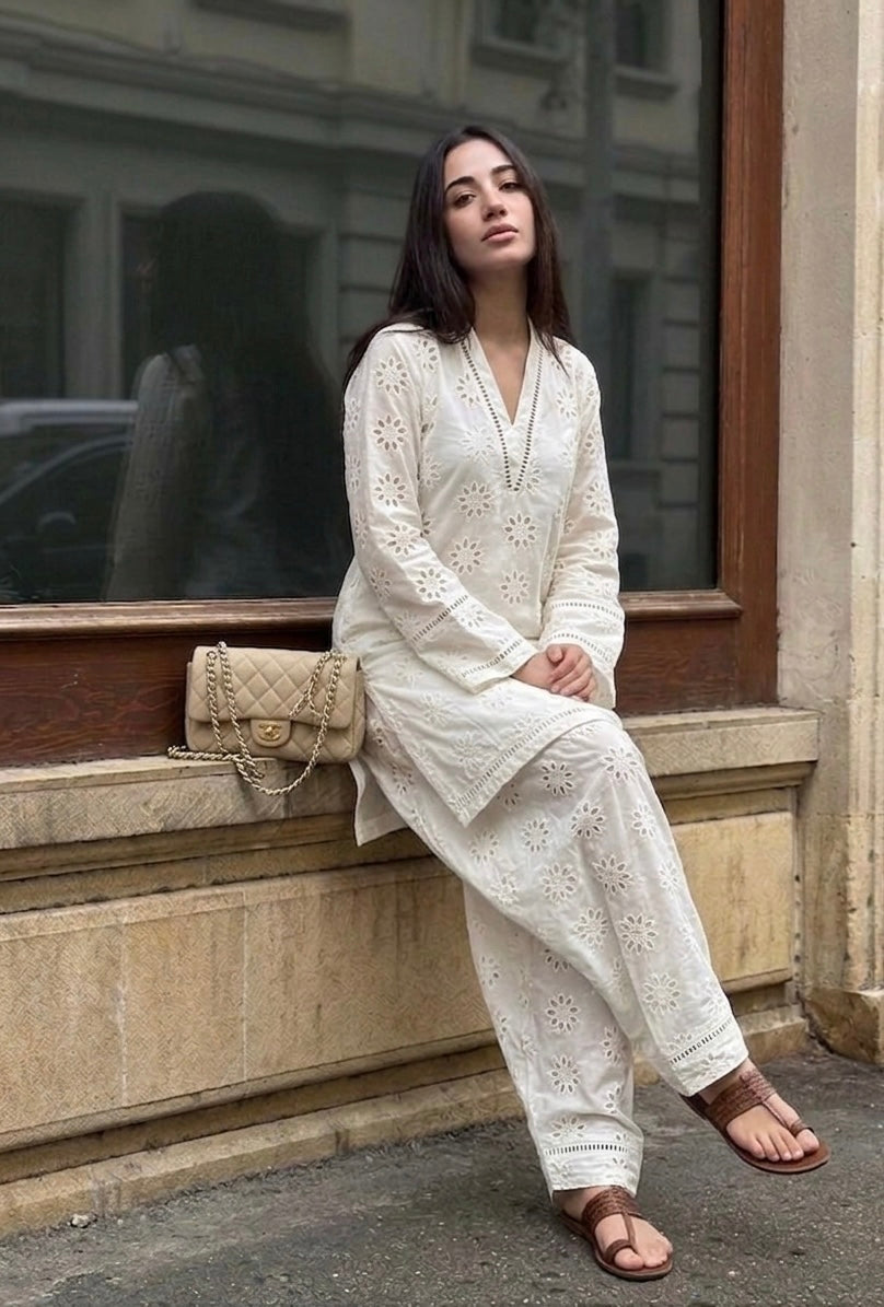 Cotton  Embroidered Farshi Pants Set