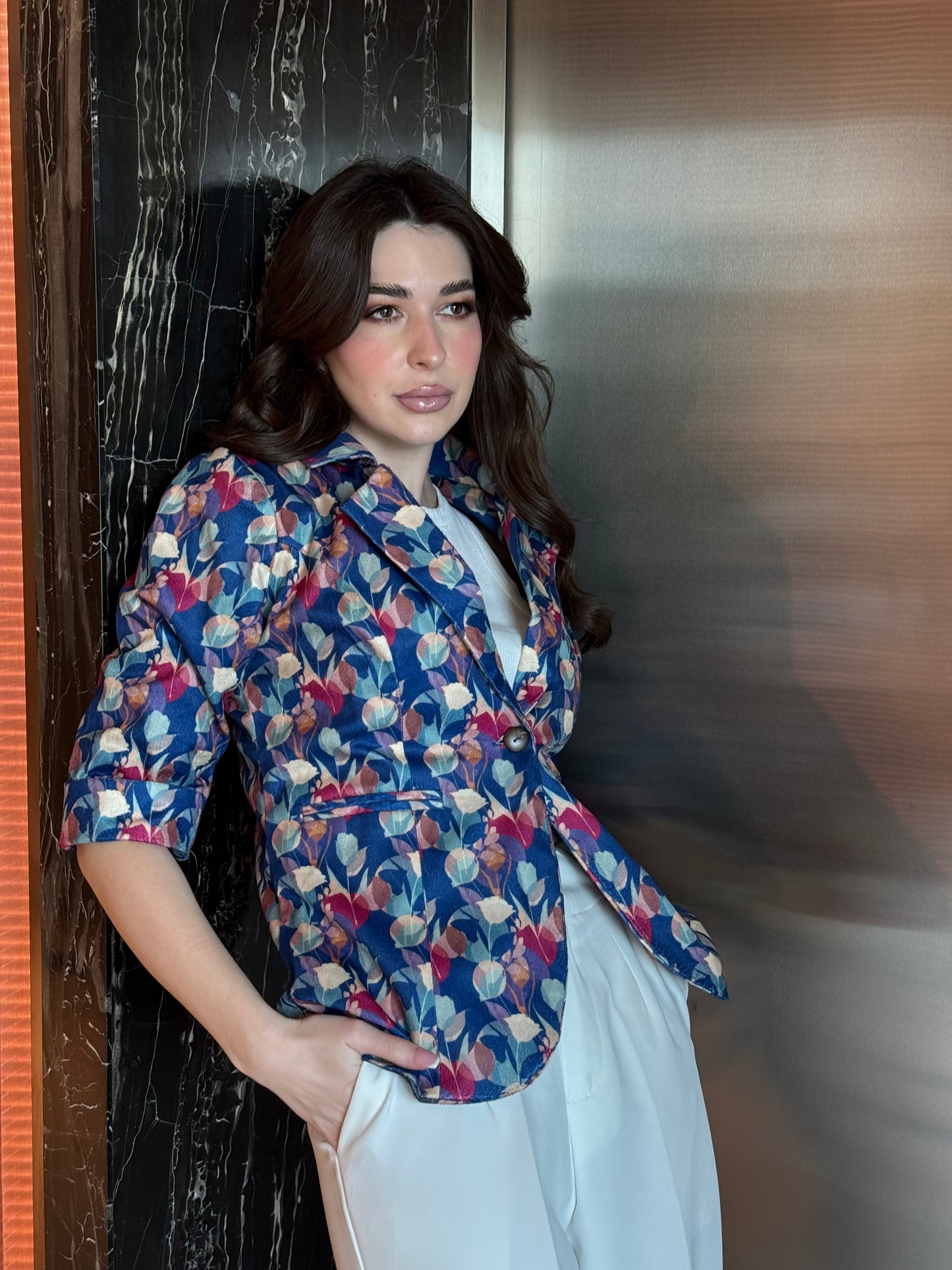 Multi-Color Velvet 3/4th Sleeve Blazer