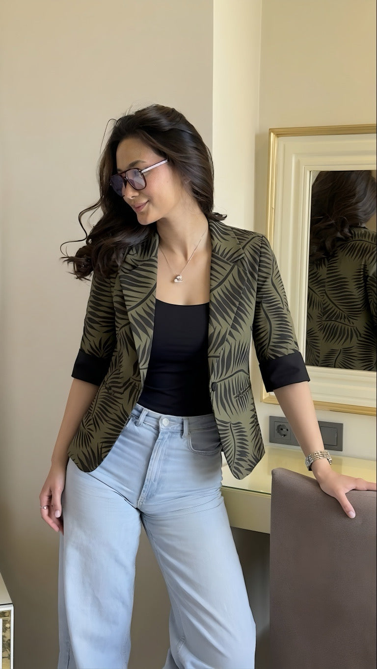 Palm Leaf Blazer With Tank Vest