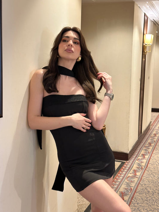 Y2K Black Mini Dress With Stole