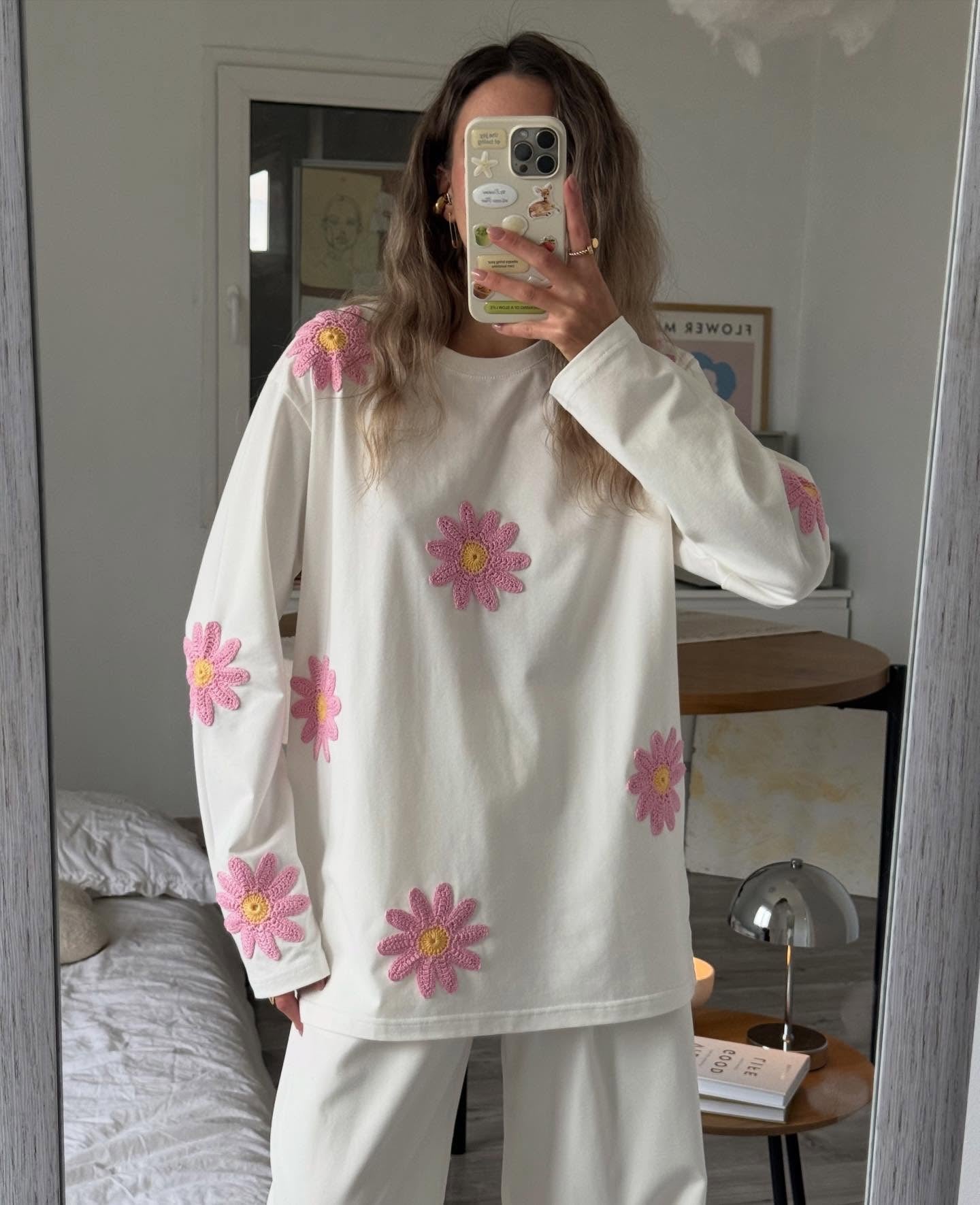 Crochet Flower Full Sleeves Top (Set Of 2)