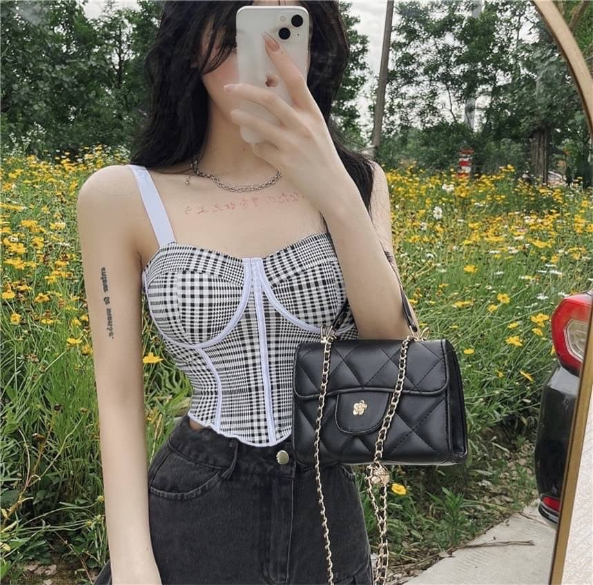 Plaid Padded Corset Look Bralette