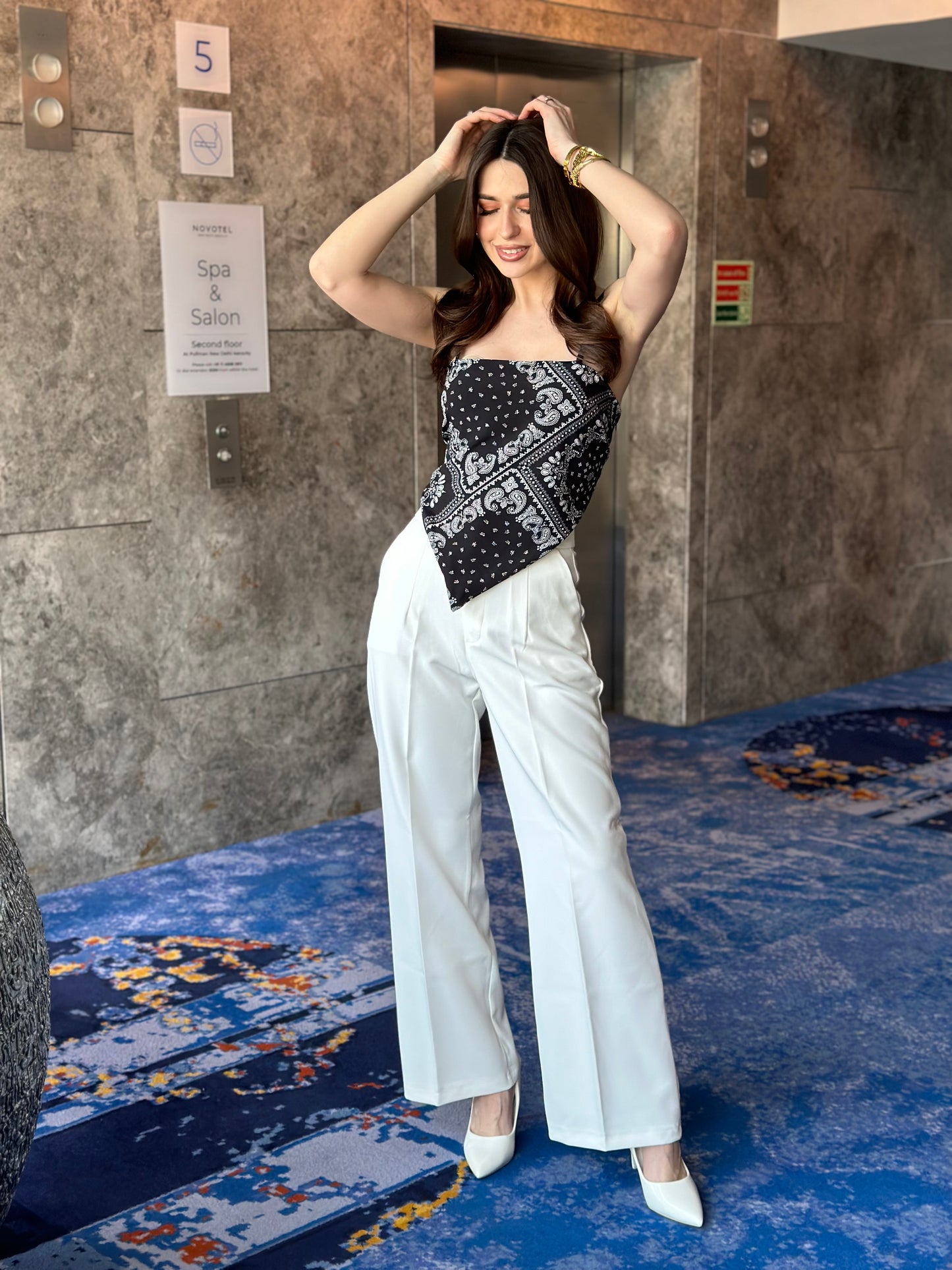 Scarf Top With White Pants