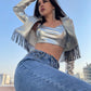 StyleAsh Silver Metallic Jacket With Crop Top