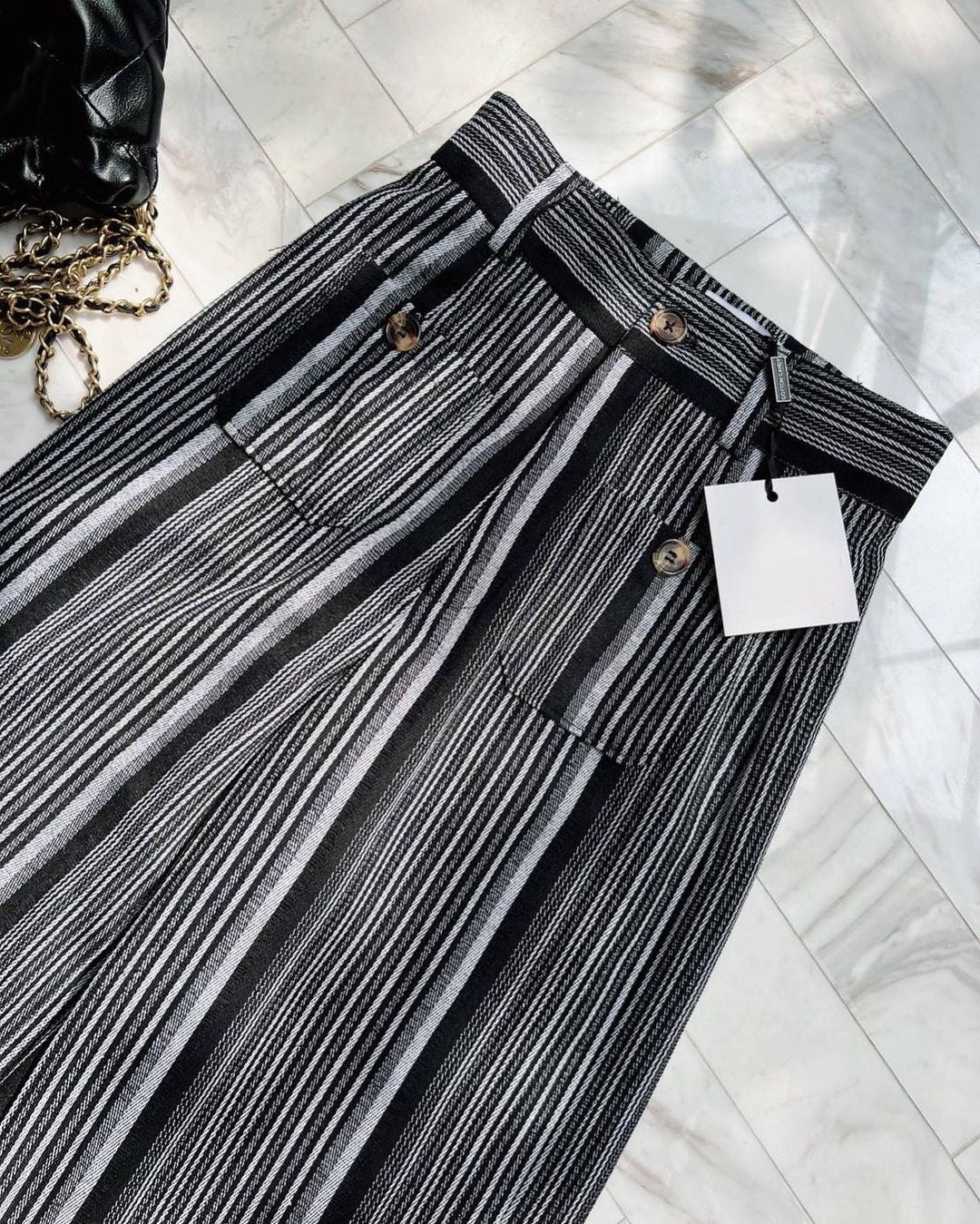 Cotton Striped Wide Leg Pants