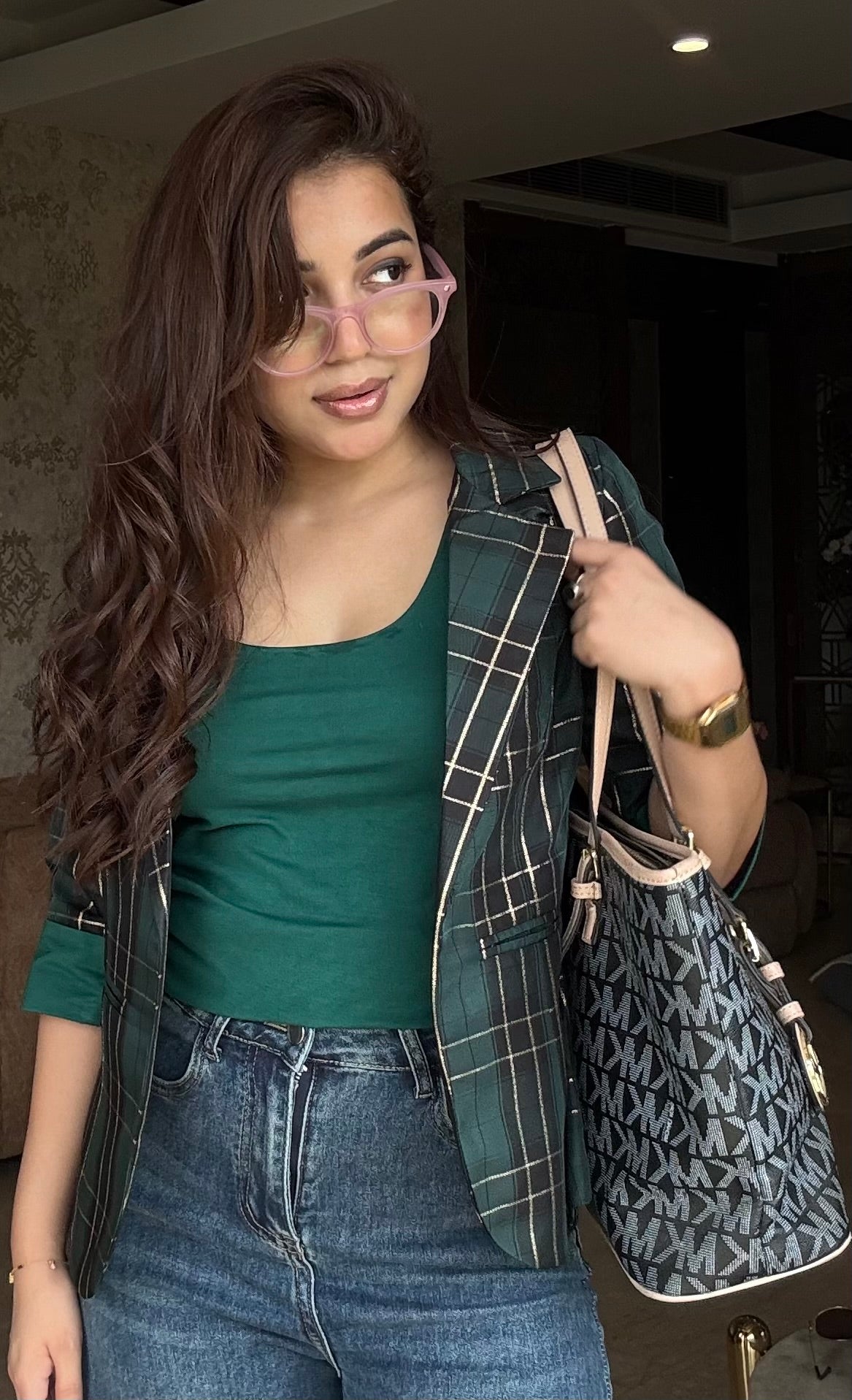 Plaid Blazer With Tank Vest