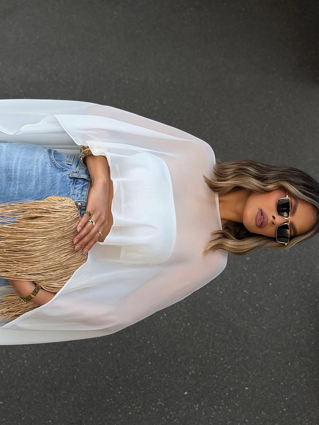 White Mesh Asymmetrical Long Top With Tube