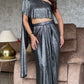 Metallic Pleated Skirt With Flared One Side Top