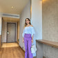 Set Of Off-Shoulder Shirt With Lilac Pants