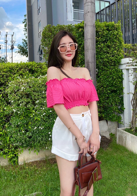 Off-Shoulder Top With White Shorts