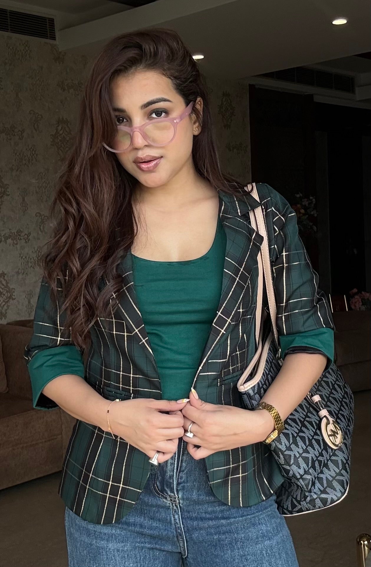 Plaid Blazer With Tank Vest