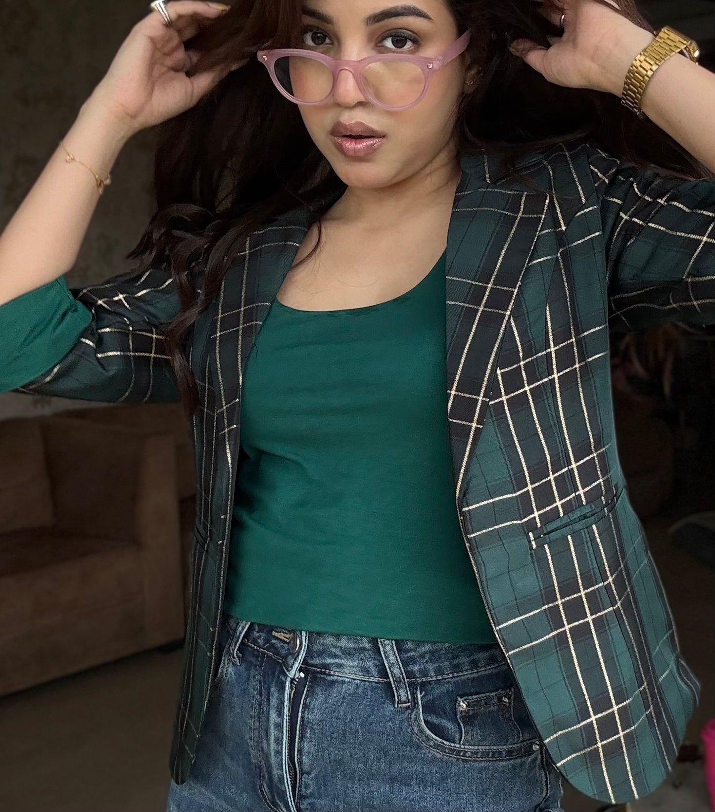 Plaid Blazer With Tank Vest