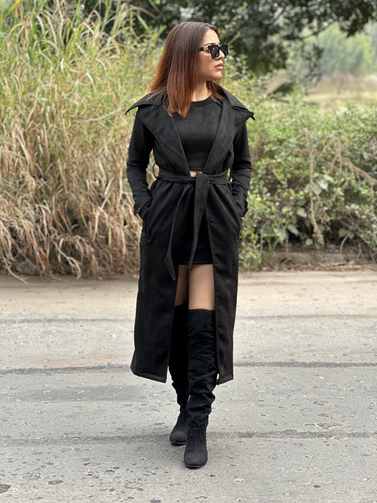 Suede Mini Dress With Long Shrug Jacket