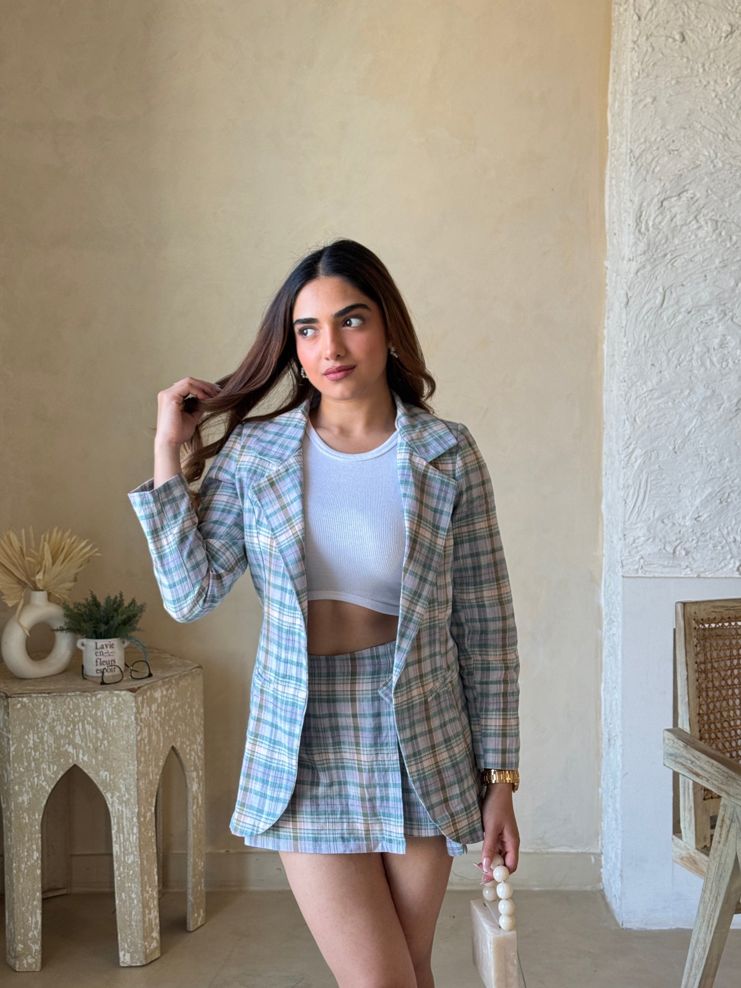 Pastel Cotton Blazer With Skorts