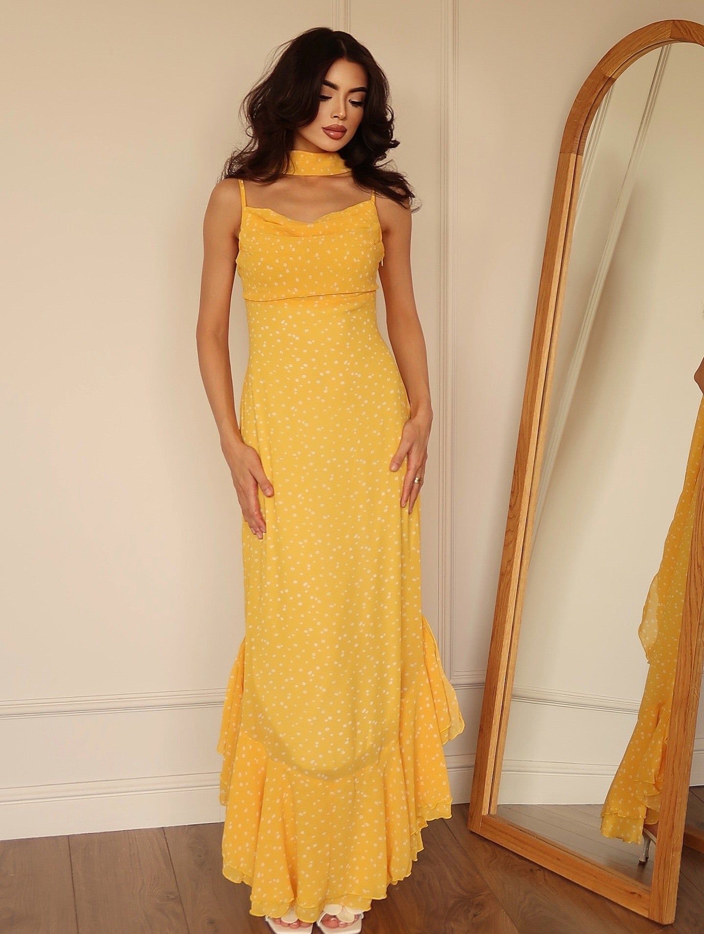Georgette Floral Flow Dress With Scarf