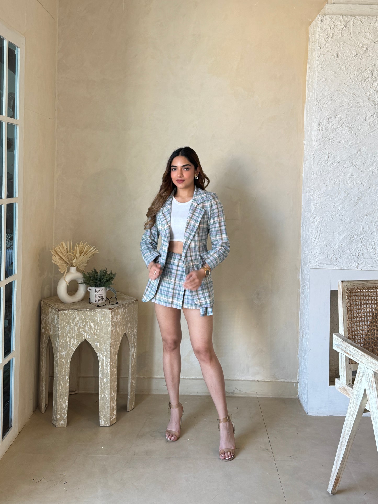 Pastel Cotton Blazer With Skorts