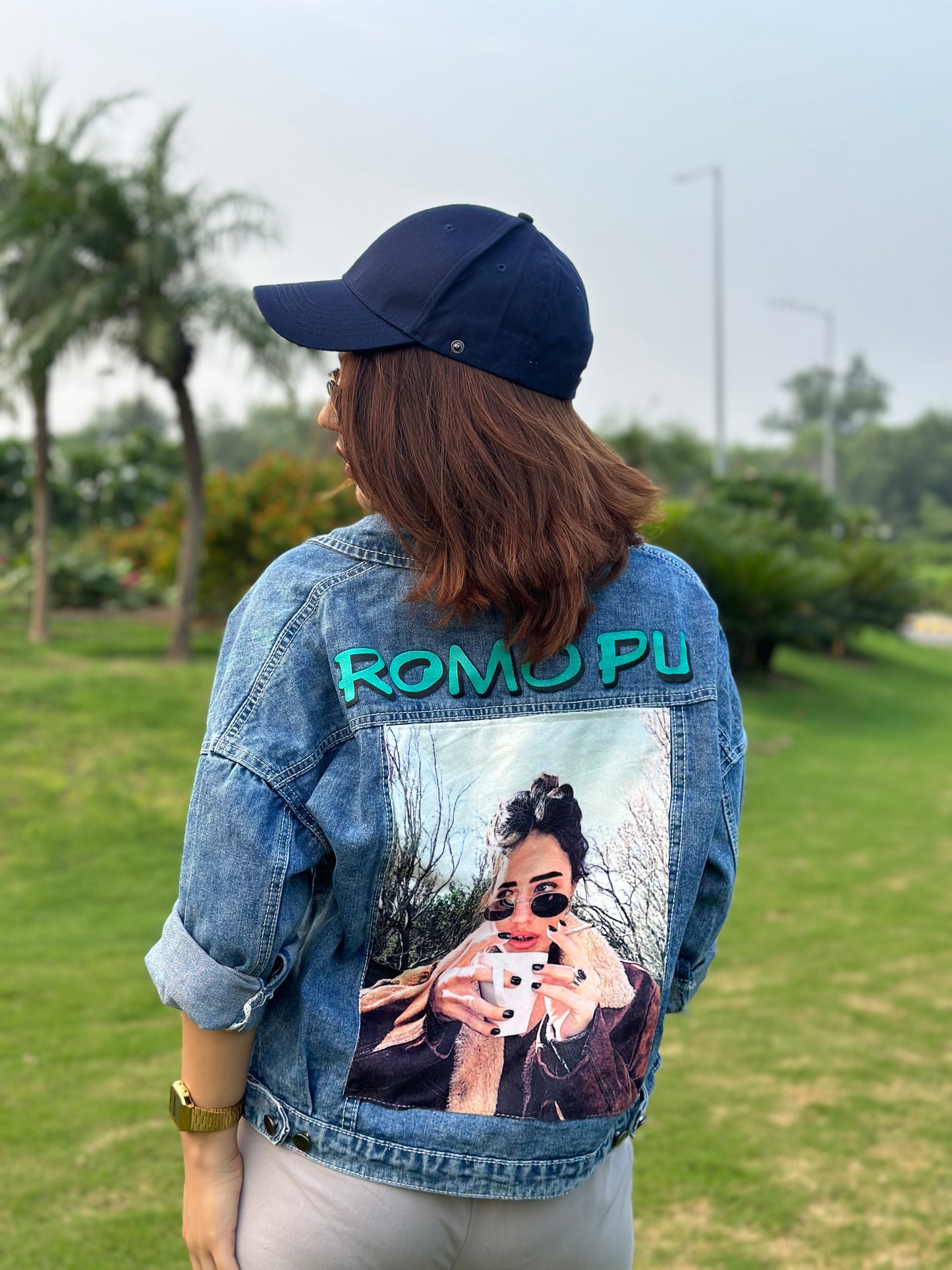 Oversized Denim Printed Jacket