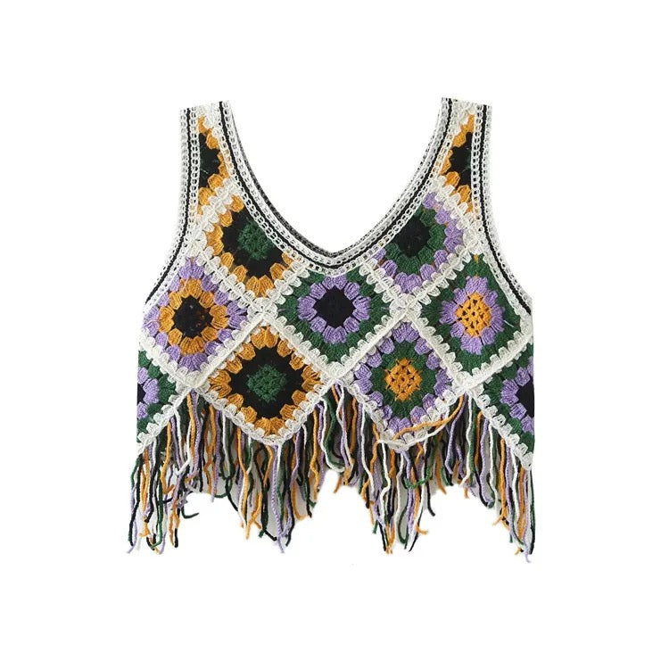 Crochet Fringe Knitwear Top