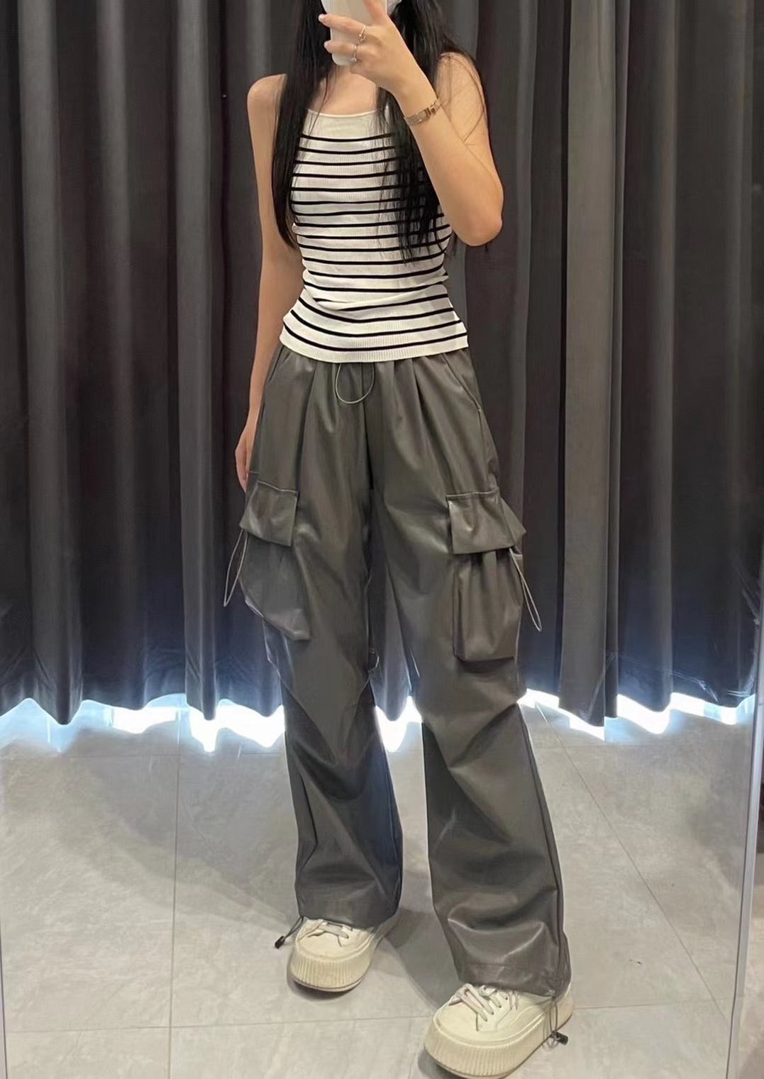 Faux Leather Cargo Pants