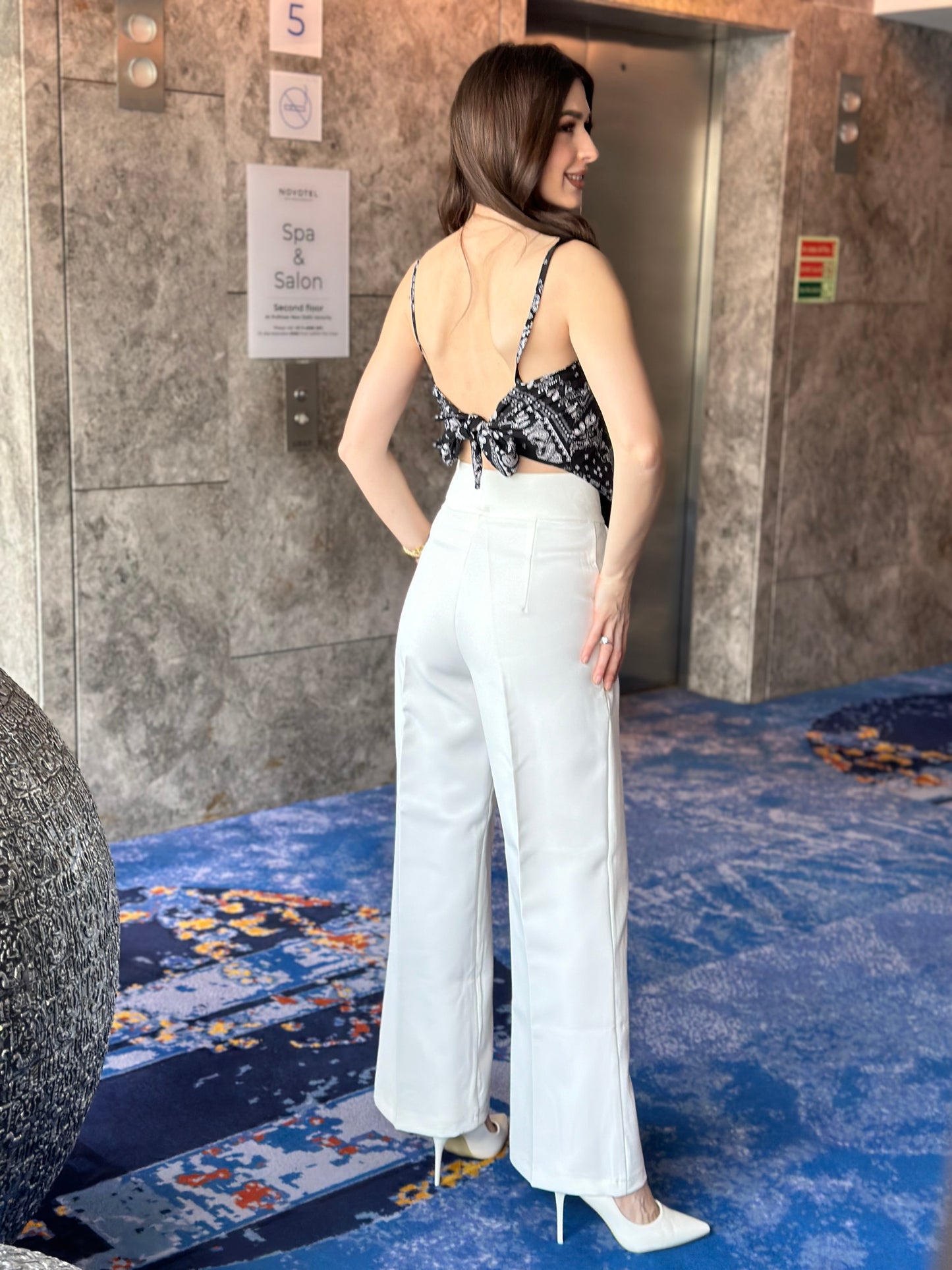 Scarf Top With White Pants