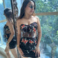Mesh Floral Embroidered Padded Top