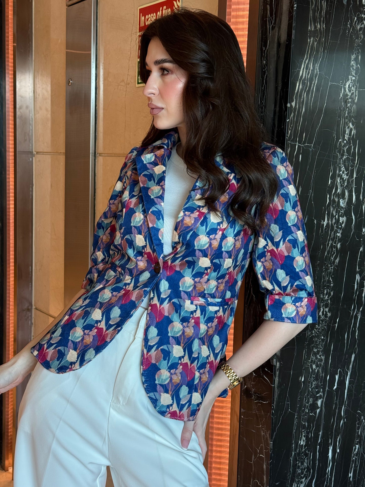 Multi-Color Velvet 3/4th Sleeve Blazer